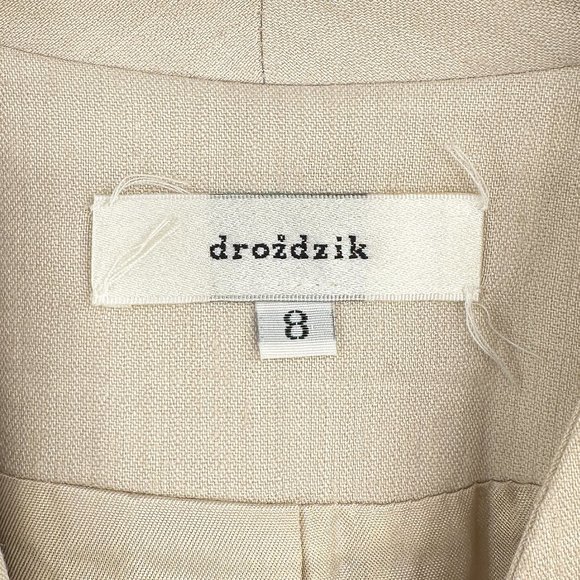 Drozdzik Light Beige Linen Blend Collarless Belted Blazer Jacket sz 8 - Picture 6 of 8